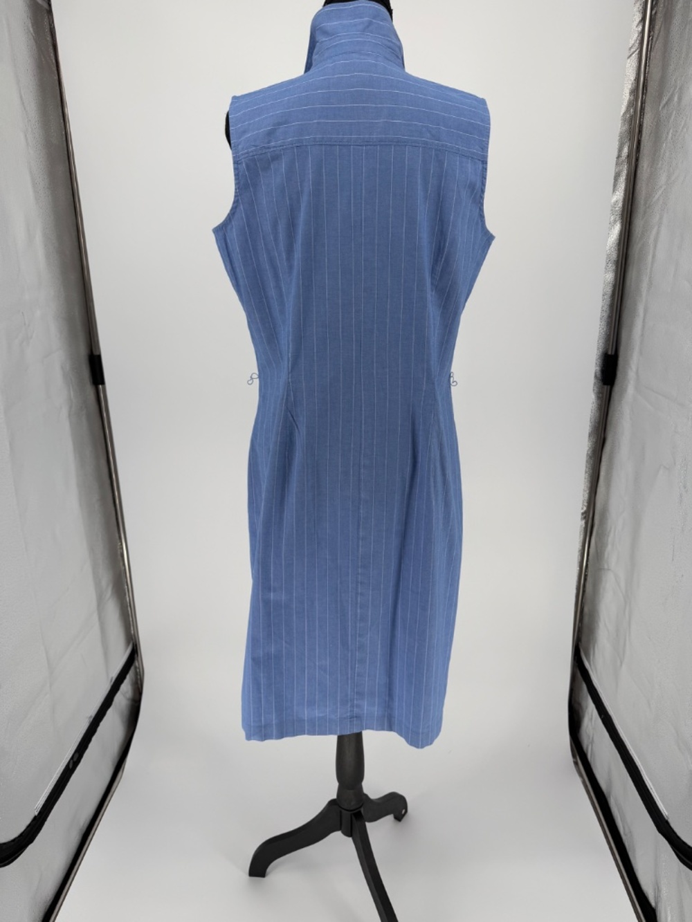 Ann Taylor Blue White Pinstripe Sleeveless Button Front Shirt Dress 12 - Picture 12 of 12